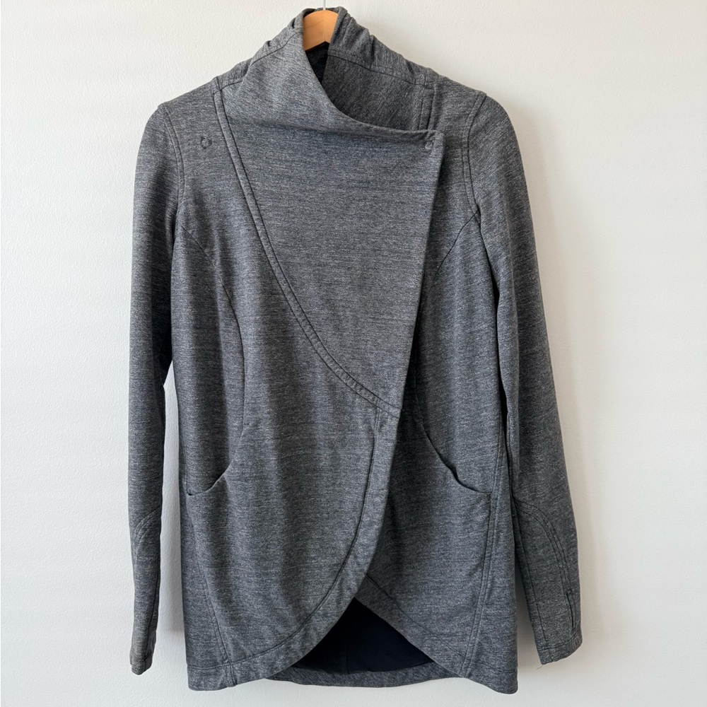 Lululemon That's A Wrap Sweater Jacket In Heather Snow Slub Coal - Picture 4 of 8